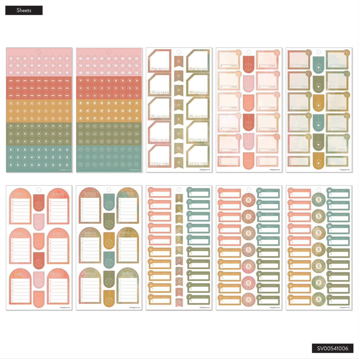 Set of colorful planner stickers with various designs on a white background