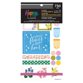 Happy Planner Spring Charm Classic Sticker Book with colourful designs and text on a white background