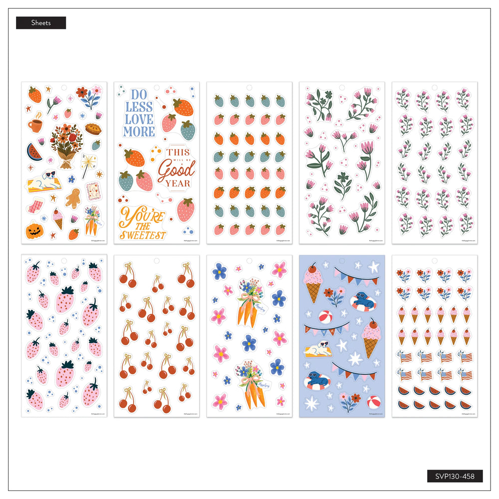 Collection of decorative sheets with various designs on a white background