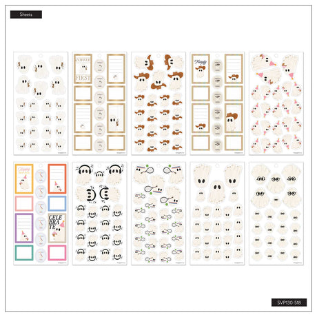 Ghosty Season sticker sheets with white ghosts and spooky characters