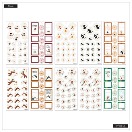 Ghosty Season sticker sheets with colourful seasonal ghosts and decorative designs