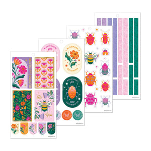 Hive & Bloom Big sticker sheets with florals, insects, patterned strips and botanical designs