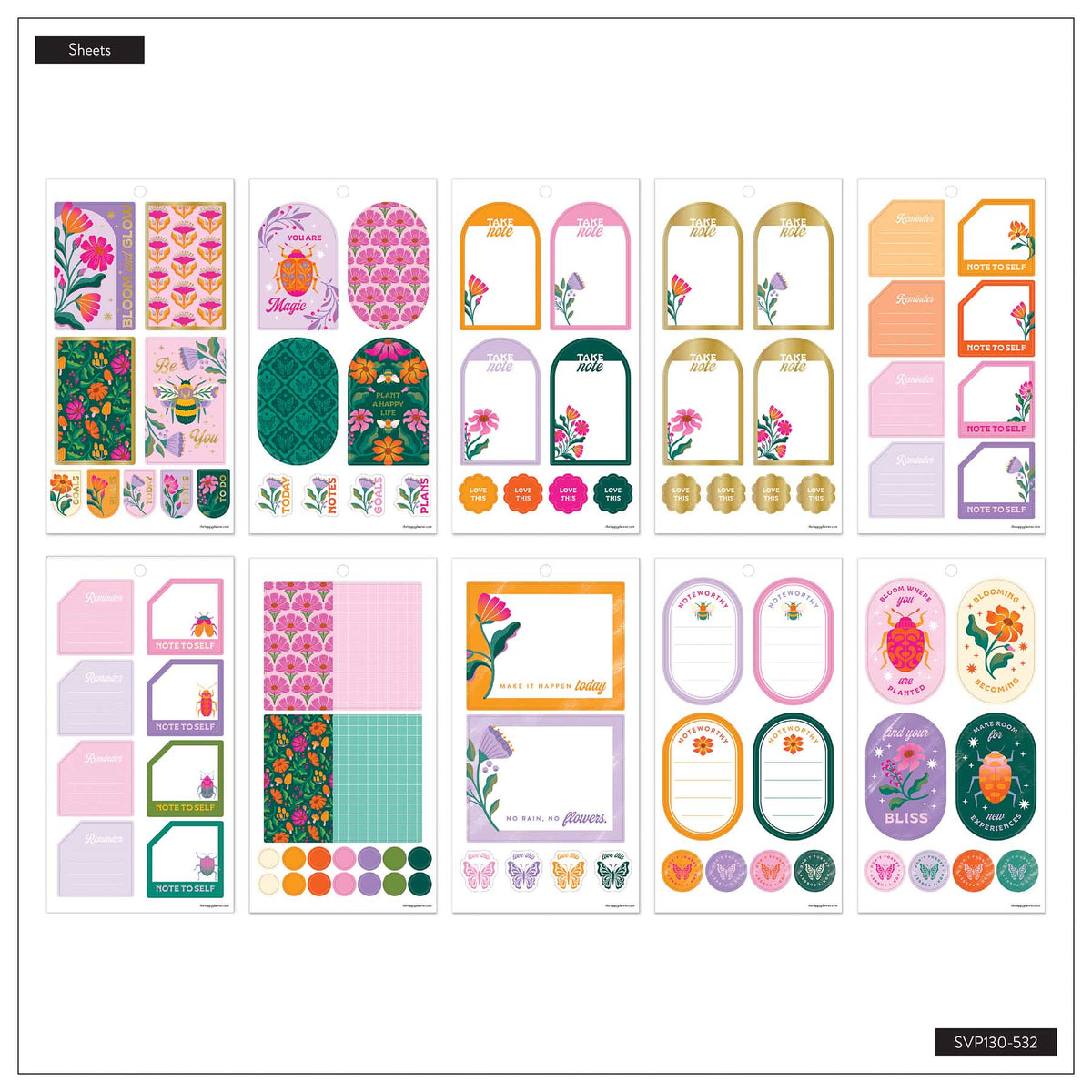 Hive & Bloom Big sticker sheets with floral designs, boxes, labels and planner icons