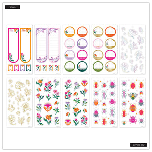 Hive & Bloom Big sticker sheets with colourful florals, insects and decorative planner labels