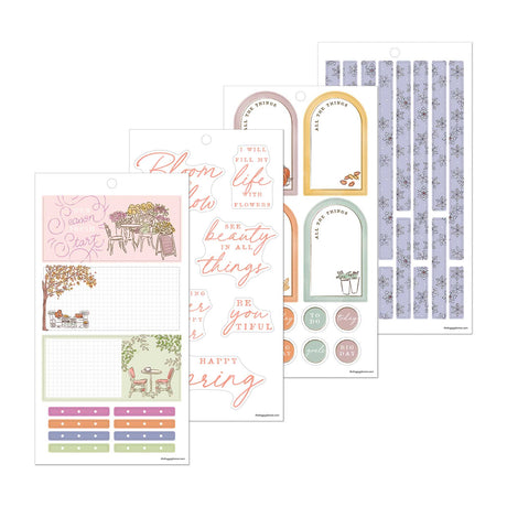 Seasonal Sidewalks Big sticker sheets with pastel floral arches, phrases and labels
