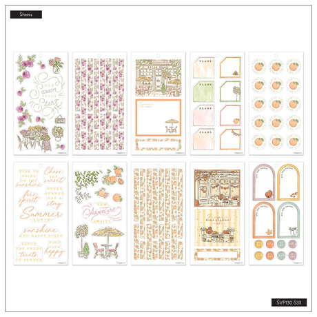 Seasonal Sidewalks Big sticker sheets with florals, café scenes and citrus designs