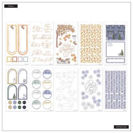 Seasonal Sidewalks Big sticker sheets with seasonal arches, labels, florals and snowflakes