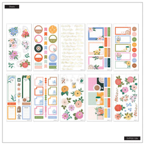 Petal Press sticker sheets with floral designs, decorative labels and icons