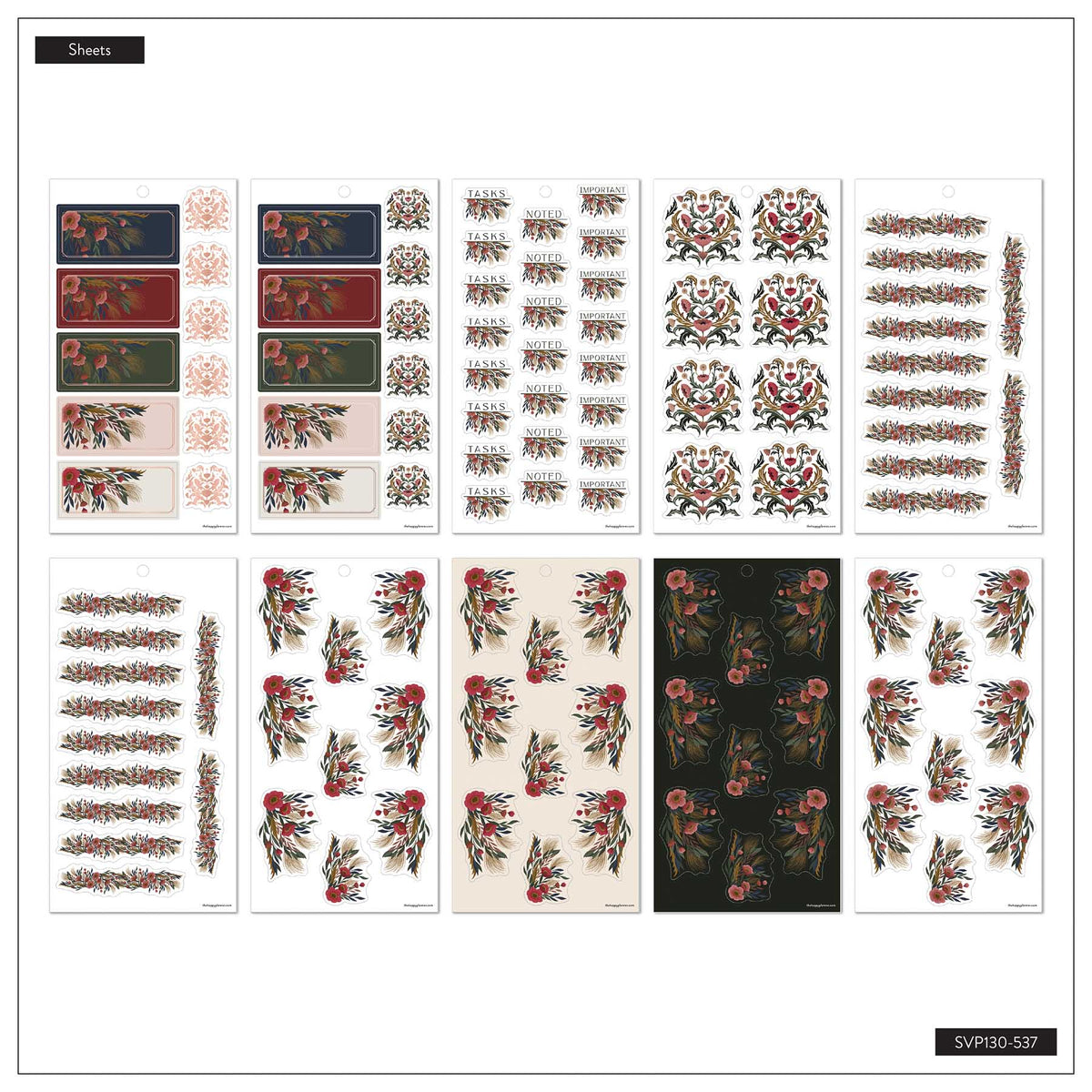 Twilight Tapestry sticker sheets with ornate botanical designs in jewel colours