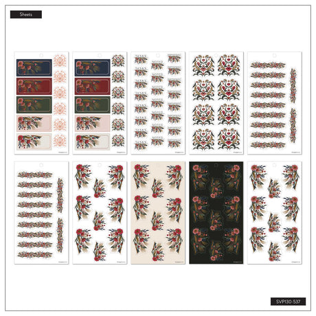 Twilight Tapestry sticker sheets with ornate botanical designs in jewel colours