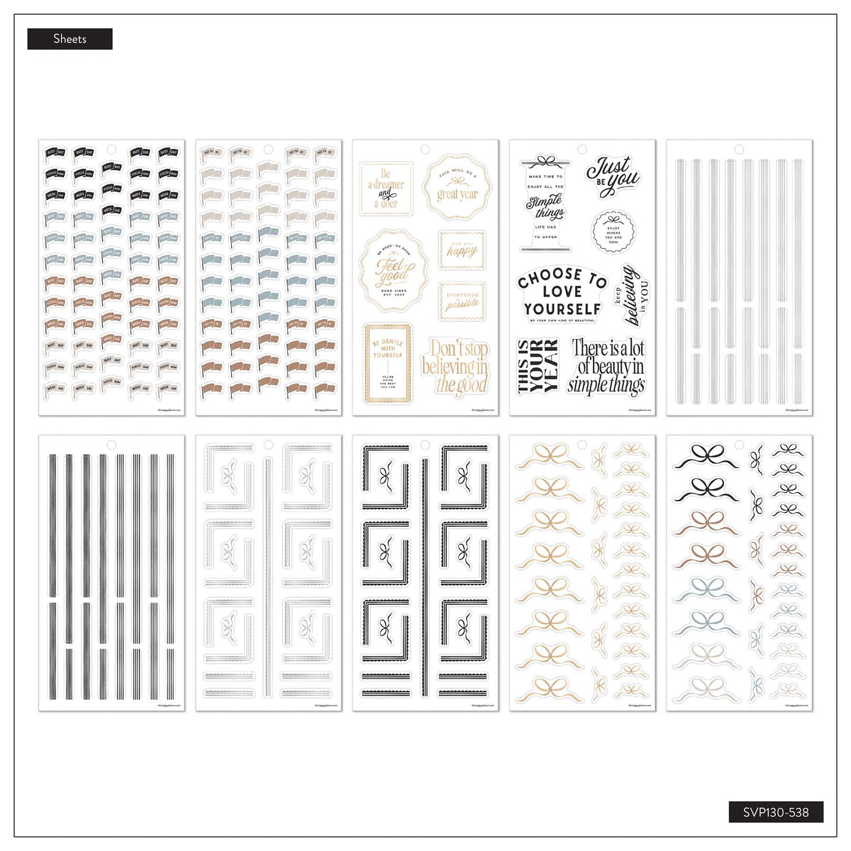 Haven & Heart sticker sheets with decorative labels, quotes and planning strips