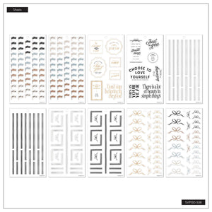 Haven & Heart sticker sheets with decorative labels, quotes and planning strips