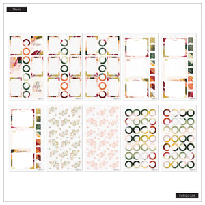 Abstract Autumn sticker sheets with autumn colours, circles, boxes and leaves