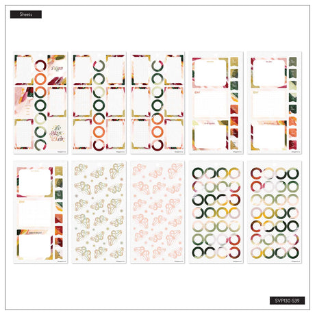 Abstract Autumn sticker sheets with autumn colours, circles, boxes and leaves