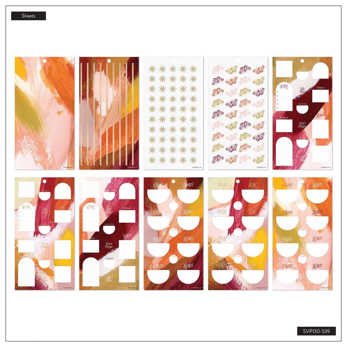 Abstract Autumn sticker sheets with warm abstract designs and planning labels