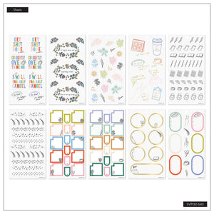 Happy Planner Pajama Plans sticker sheets with sleepwear designs, flowers, labels and decorative shapes