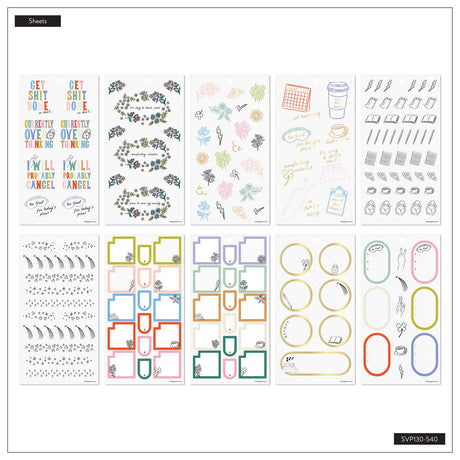 Happy Planner Pajama Plans sticker sheets with sleepwear designs, flowers, labels and decorative shapes