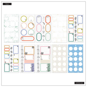 Pajama Plans pastel sticker sheets with circles, planning boxes, labels and doodles