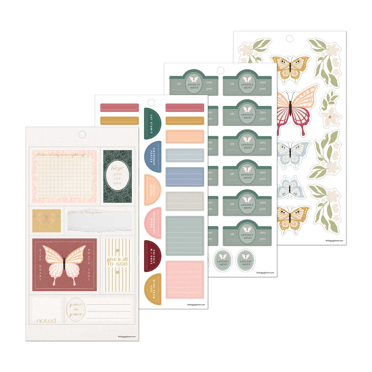 Wildflower Daydream Faith sticker sheets with botanical illustrations, faith labels and butterflies