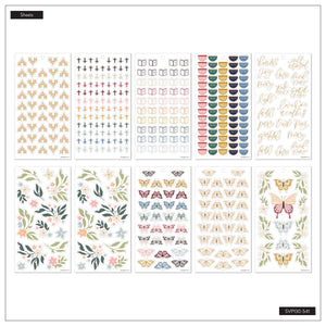 Happy Planner Wildflower Daydream Faith sticker sheets with crosses, quotes, wildflowers and butterflies