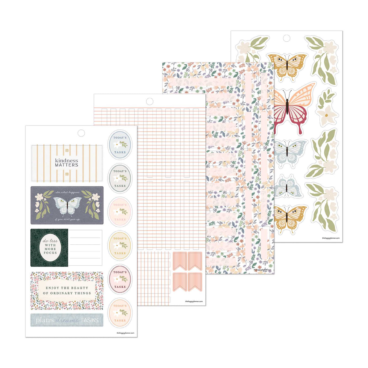 Wildflower Daydream sticker sheets with floral memo boxes, quotes, butterflies and decorative strips