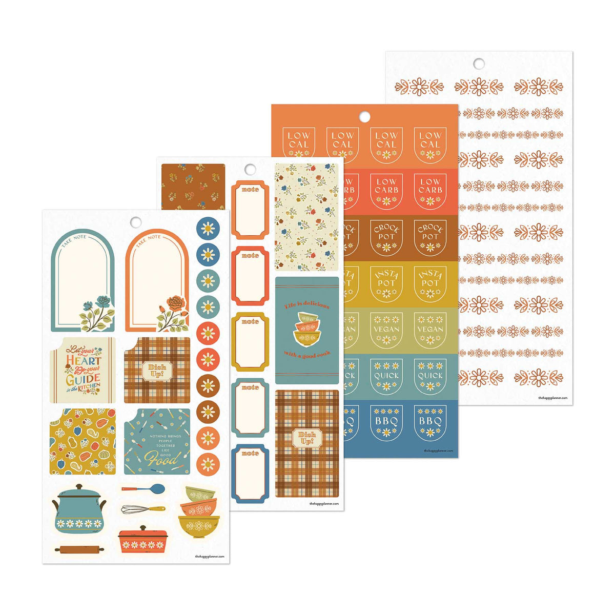 Fall Picnic Meal Planning sticker sheets with cooking illustrations, planning boxes and colourful meal labels