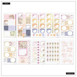 Seasonal Sidewalks sticker sheets with florals, circles, planning boxes and quotes