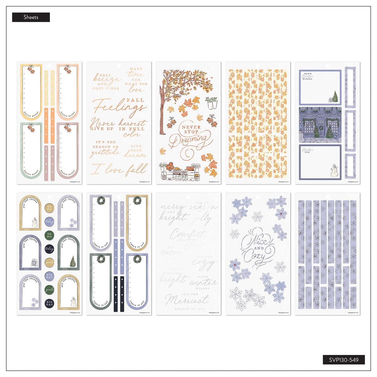 Seasonal Sidewalks sticker sheets with arches, florals and winter designs