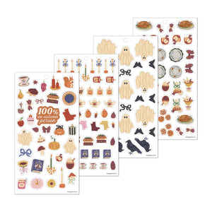 Favorite Season sticker sheets with autumn sayings, warm drinks, ghosts, bats and decorative labels