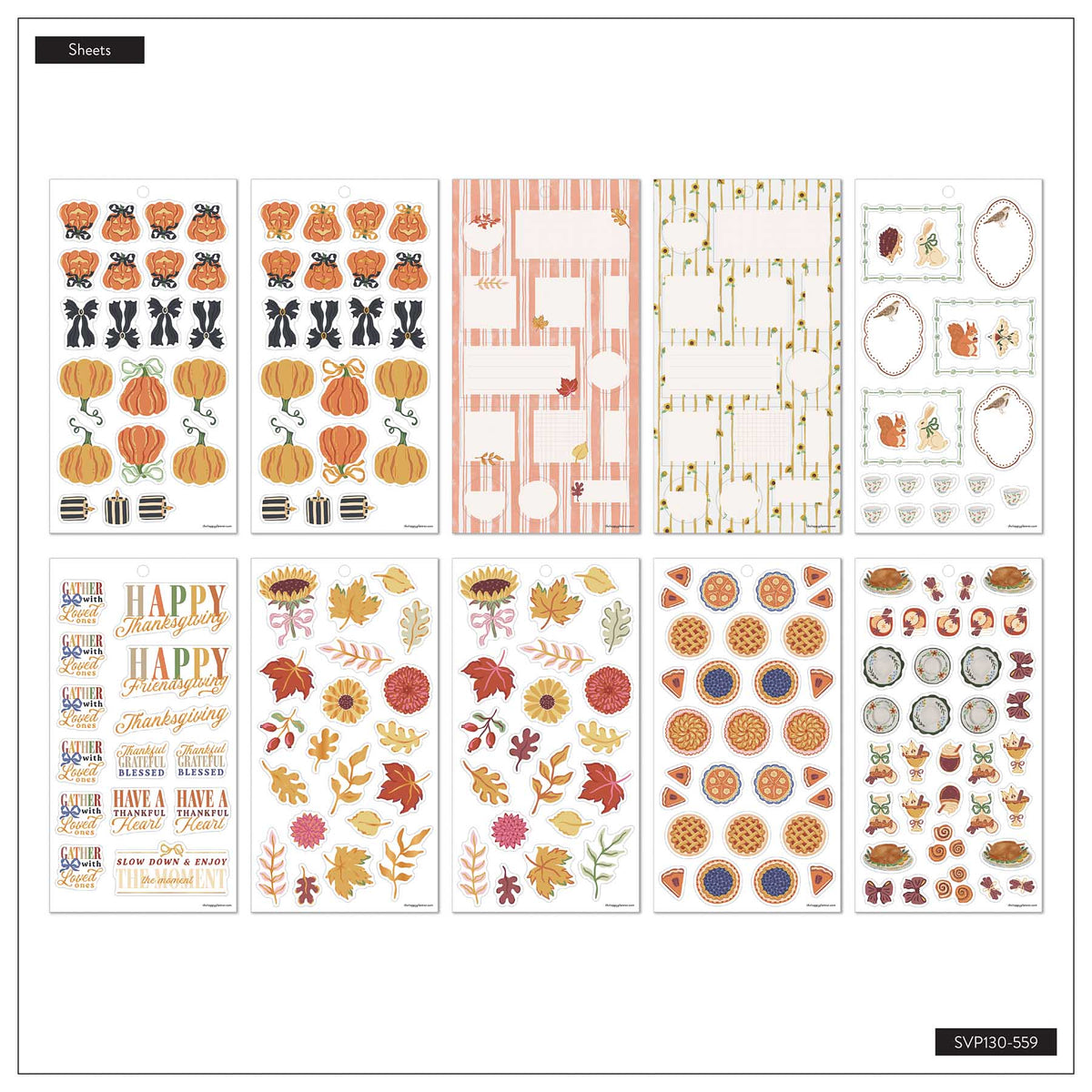 Favorite Season sticker sheet overview with pumpkins, bows, autumn leaves, quotes and planning boxes