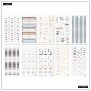 Haven & Heart Fitness stickers with workout prompts, motivation, tracking bars, patterns and bows