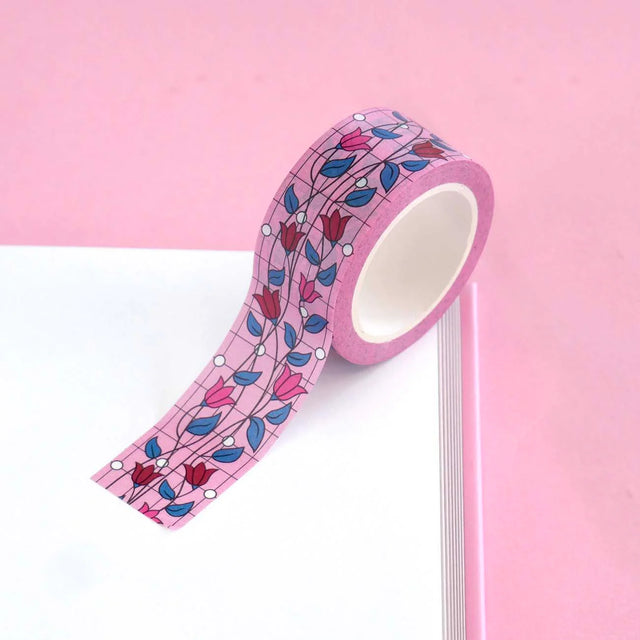 Secret Admirer Washi Tape with floral pattern on a pink background