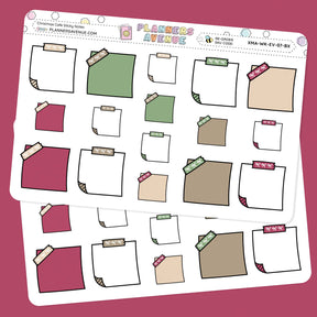 Christmas Cafe Sticky Notes Planner Stickers with various shapes and colours on a pink background