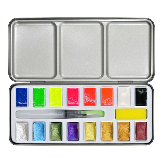 Metallic & Neon Watercolour Paint Set - 18 Colours