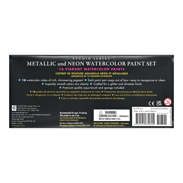 Metallic & Neon Watercolour Paint Set - 18 Colours