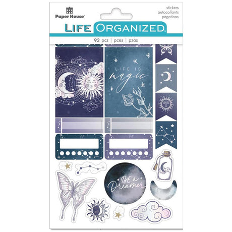 Sun and Moon Planner Stickers with celestial designs and foil accents.