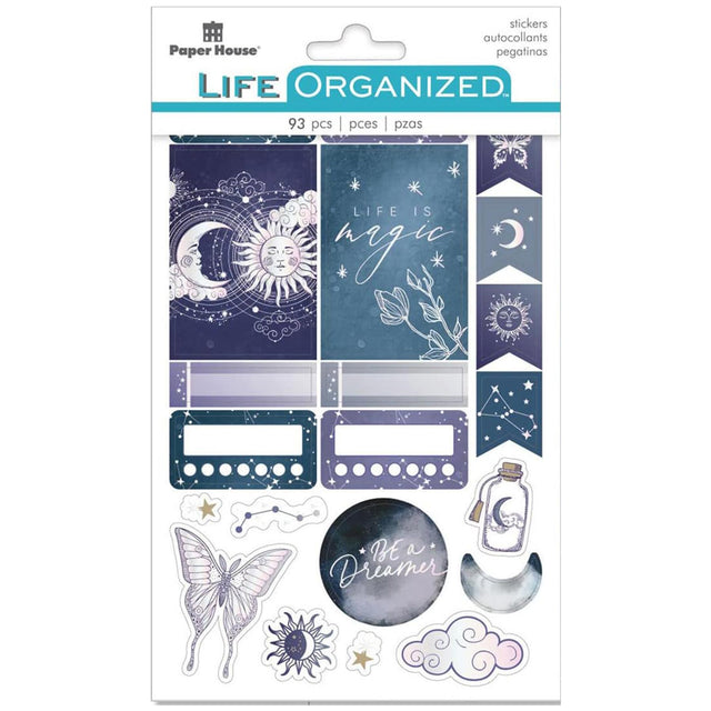 Sun and Moon Planner Stickers with celestial designs and foil accents.