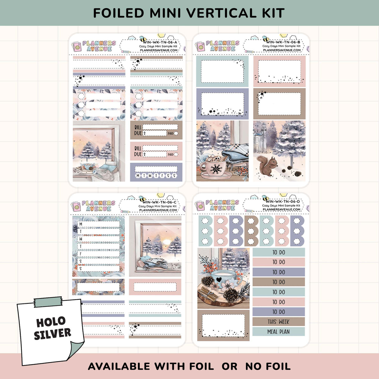 Cozy Days Mini Sampler Weekly Sticker Foil Kit (HOLO SILVER FOIL)