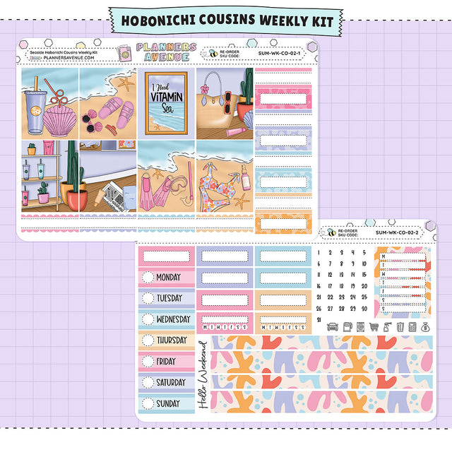 Seaside Hobonichi Cousins Weekly Sticker Foiled Kit (HOLO SILVER FOIL)