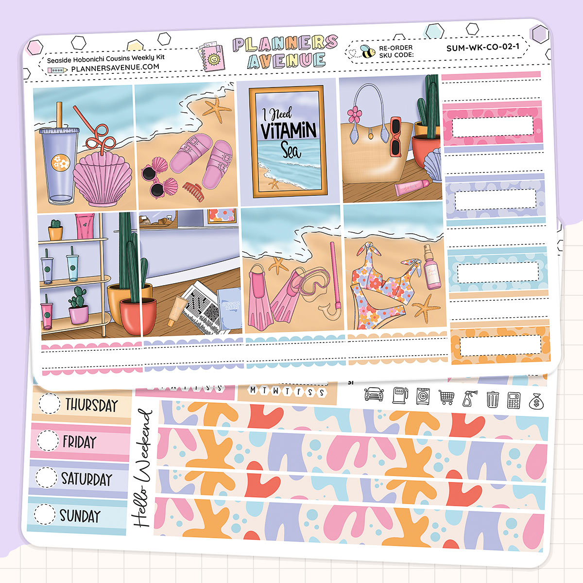 Seaside Hobonichi Cousins Weekly Sticker Foiled Kit