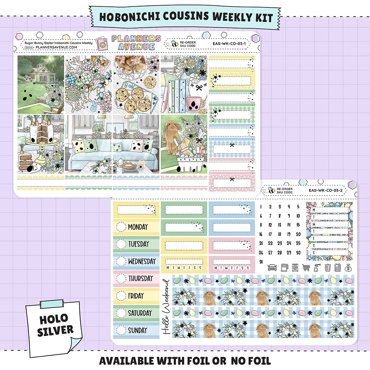 Sugar Bunny Hobonichi Cousins Weekly Sticker Foiled Kit (HOLO SILVER FOIL)