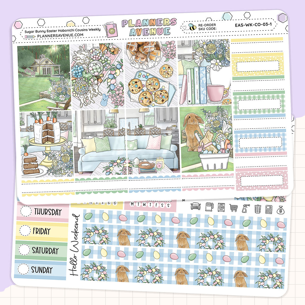 Sugar Bunny Hobonichi Cousins Weekly Sticker Foiled Kit