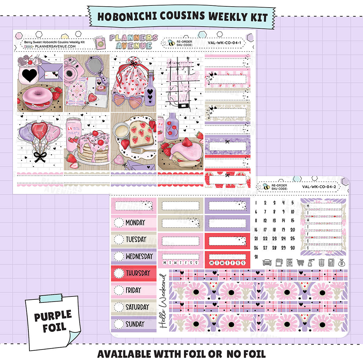 Berry Sweet Hobonichi Cousins Weekly Sticker Foiled Kit (PURPLE FOIL)
