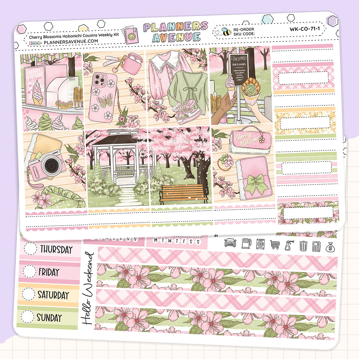 Cherry Blossoms Hobonichi Cousins Weekly Sticker Foiled Kit