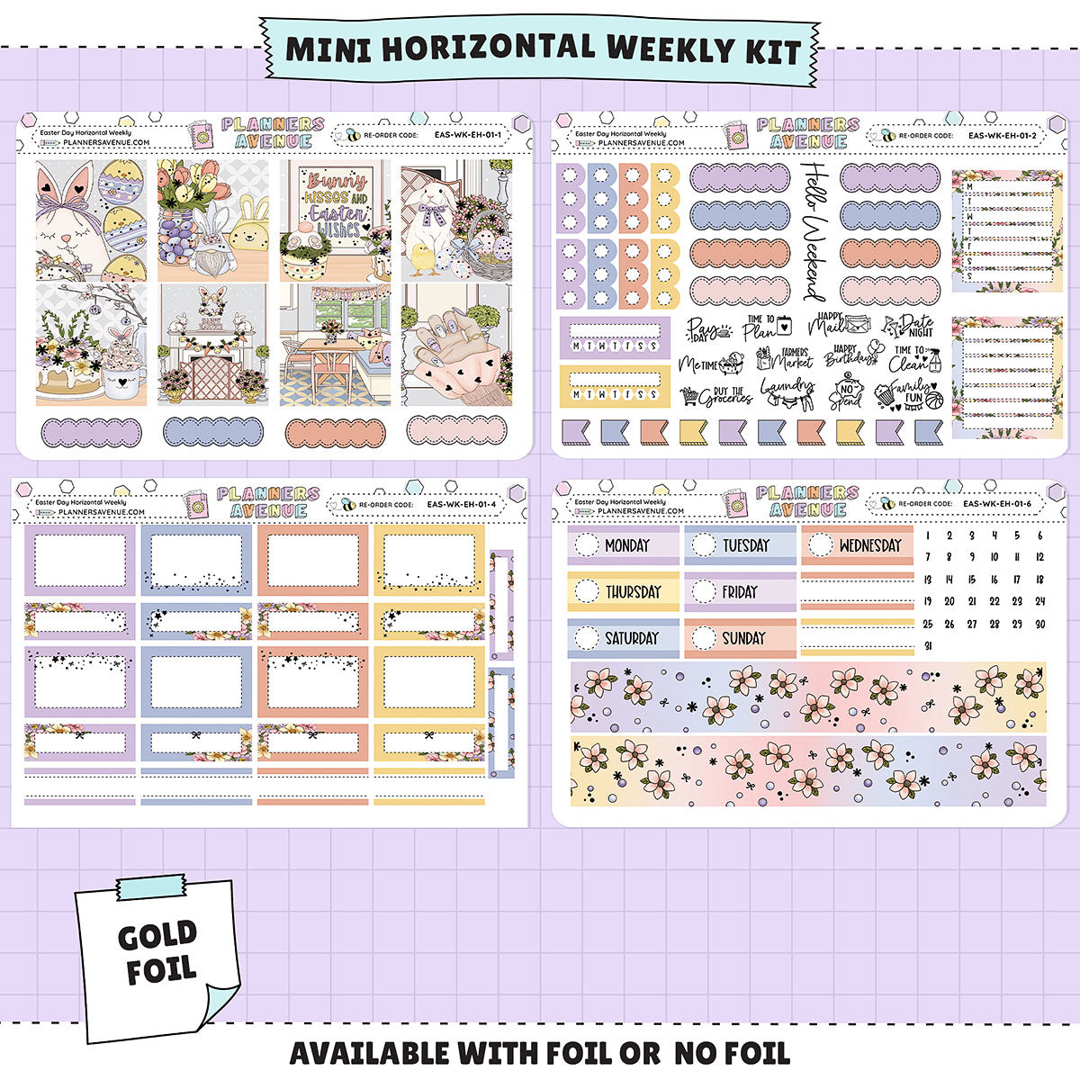 Easter Day Horizontal Weekly Sticker Foiled Kit (GOLD FOIL)