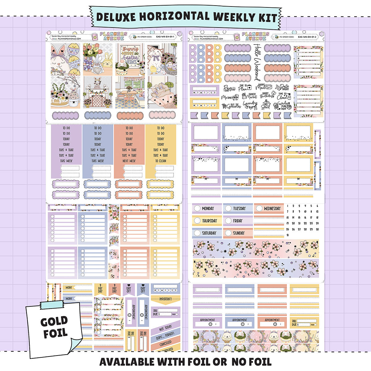 Easter Day Horizontal Weekly Sticker Foiled Kit (GOLD FOIL)