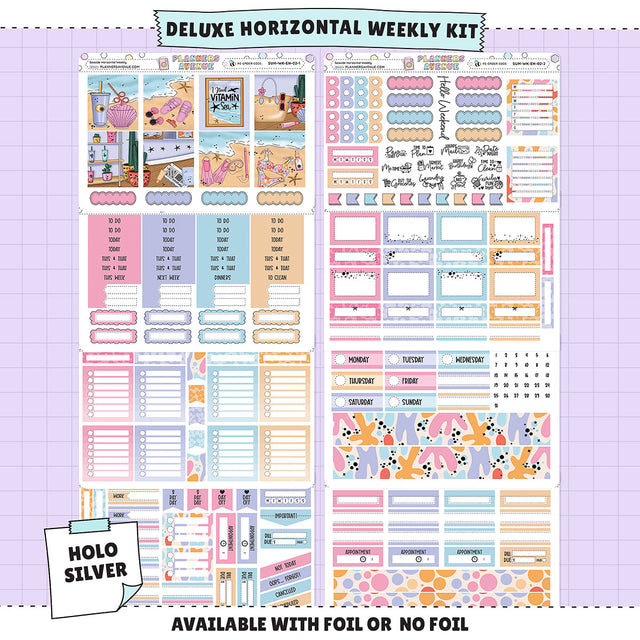 Seaside Horizontal Weekly Sticker Foiled Kit (HOLO SILVER FOIL)