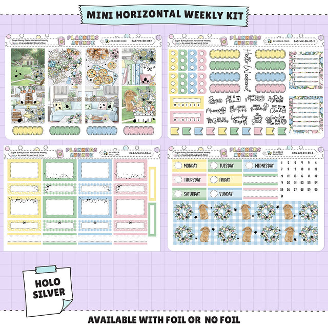 Sugar Bunny Horizontal Weekly Sticker Foiled Kit (HOLO SILVER FOIL)