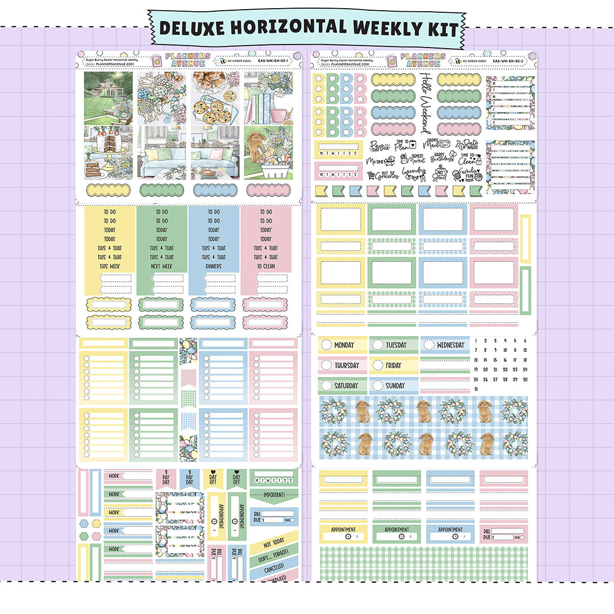 Sugar Bunny Horizontal Weekly Sticker Foiled Kit (HOLO SILVER FOIL)