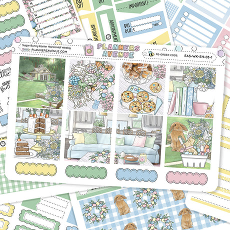 Sugar Bunny Horizontal Weekly Sticker Foiled Kit (HOLO SILVER FOIL)